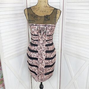 BCBGMaxAzria Brenda Bandage Dress Patterned Black Pink 4 Sleeveless Sheer Top